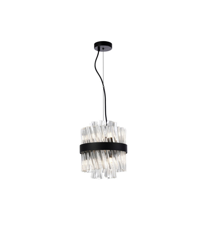 Lysander Pendant Round 25cm 6 Light G9 Satin Black / Clear Sculpted Glass-5