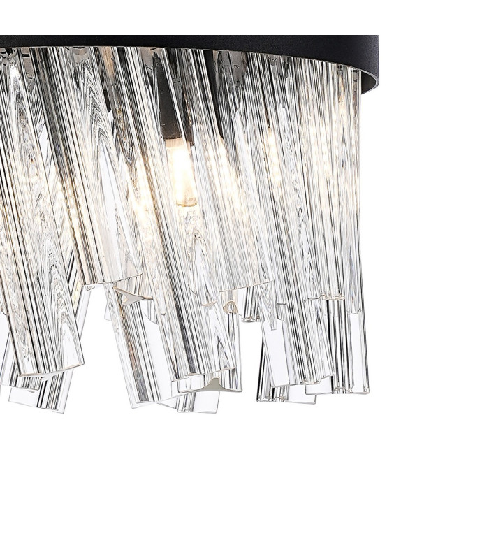 Lysander Pendant Round 25cm 6 Light G9 Satin Black / Clear Sculpted Glass-6