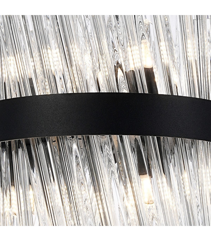 Lysander Pendant Round 25cm 6 Light G9 Satin Black / Clear Sculpted Glass-9