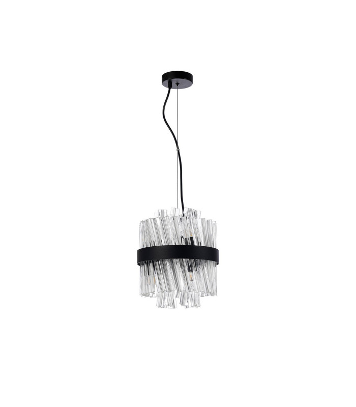 Lysander Pendant Round 25cm 6 Light G9 Satin Black / Clear Sculpted Glass-10