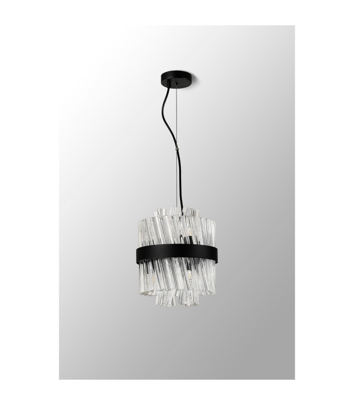 Lysander Pendant Round 25cm 6 Light G9 Satin Black / Clear Sculpted Glass-13