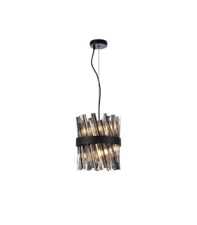 Lysander Pendant Round 25cm 6 Light G9 Satin Black / Smoke Sculpted Glass-1