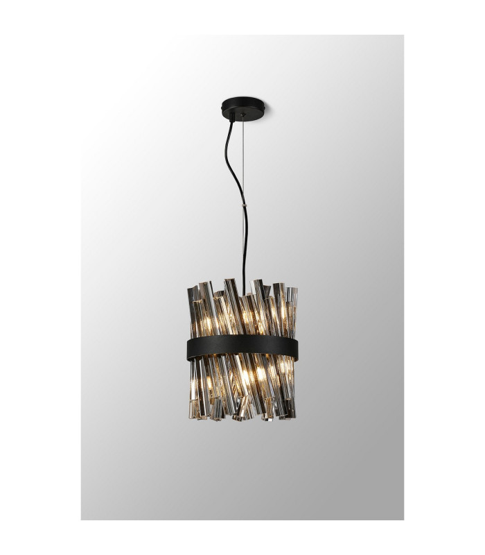 Lysander Pendant Round 25cm 6 Light G9 Satin Black / Smoke Sculpted Glass-3