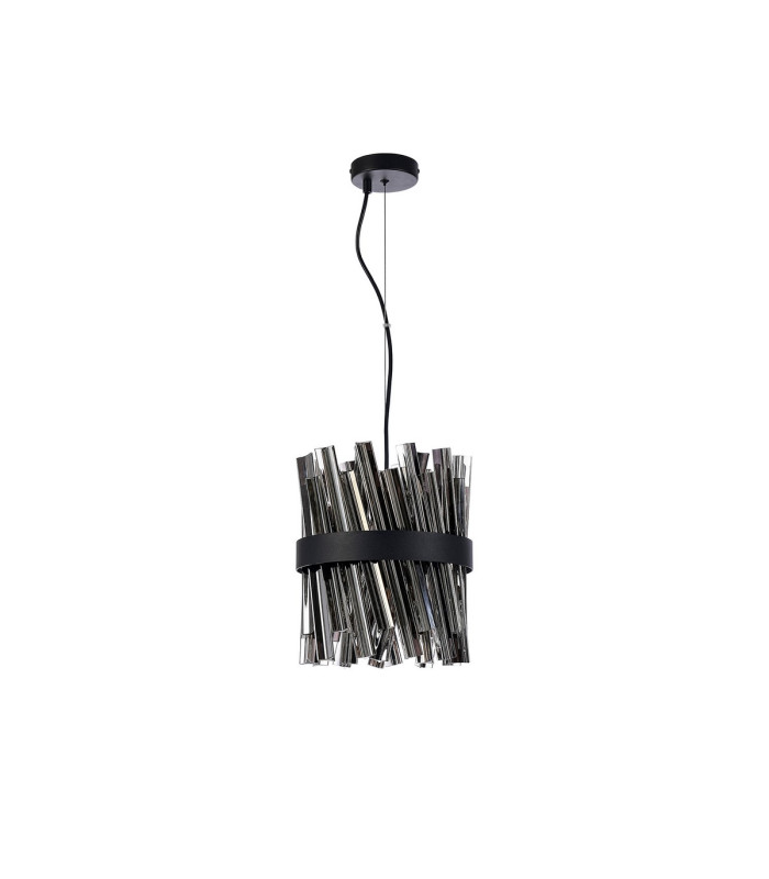 Lysander Pendant Round 25cm 6 Light G9 Satin Black / Smoke Sculpted Glass-4