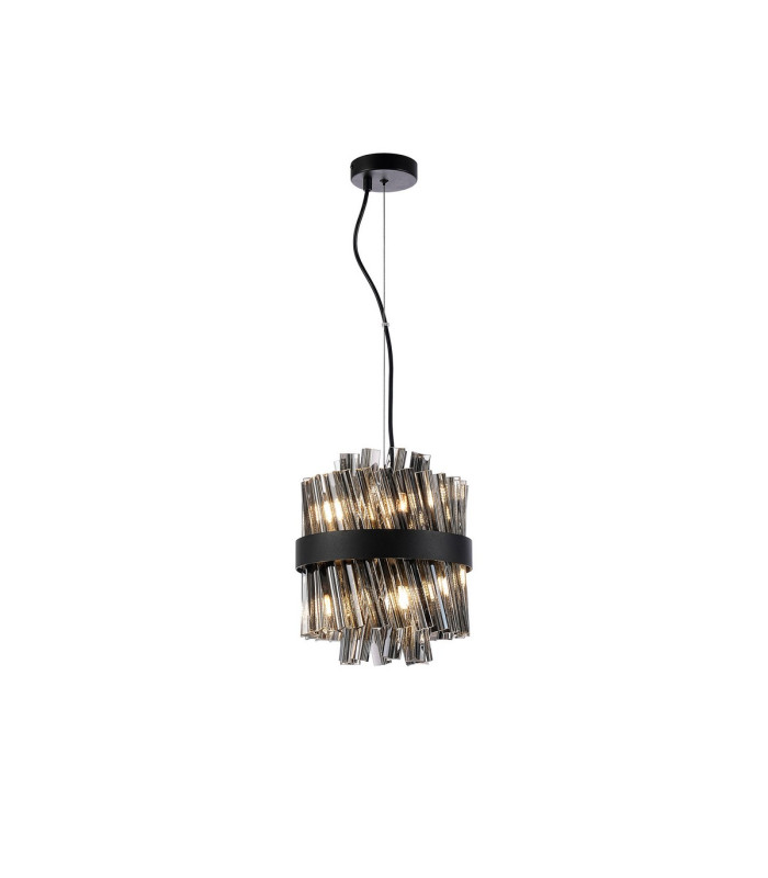 Lysander Pendant Round 25cm 6 Light G9 Satin Black / Smoke Sculpted Glass-5