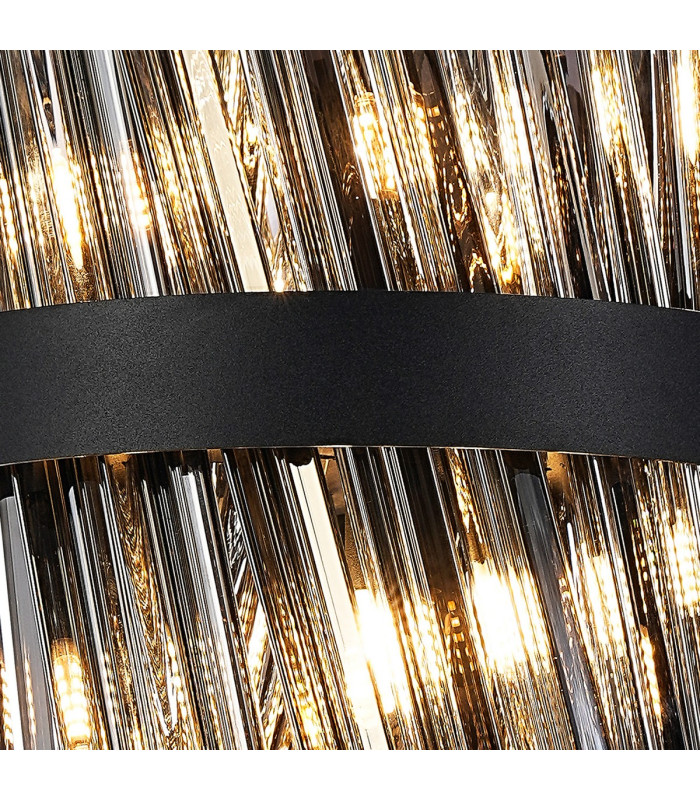 Lysander Pendant Round 25cm 6 Light G9 Satin Black / Smoke Sculpted Glass-9