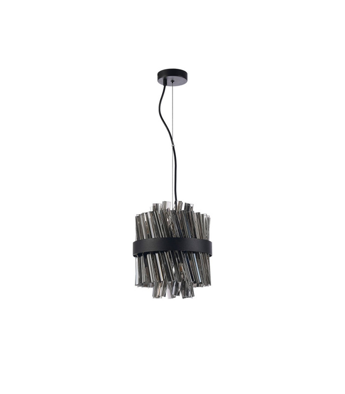 Lysander Pendant Round 25cm 6 Light G9 Satin Black / Smoke Sculpted Glass-10