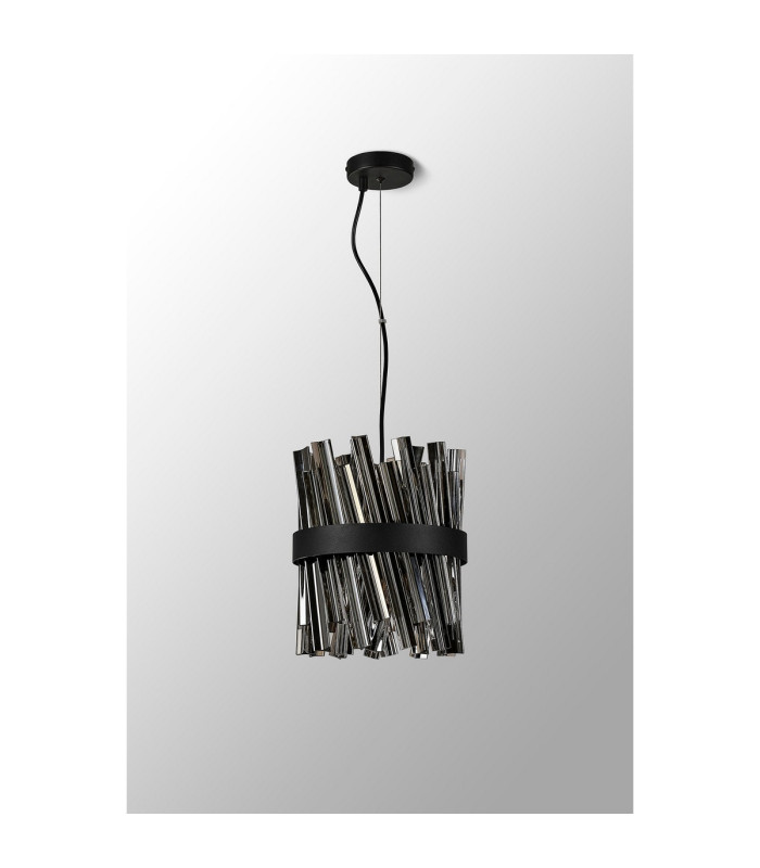 Lysander Pendant Round 25cm 6 Light G9 Satin Black / Smoke Sculpted Glass-11