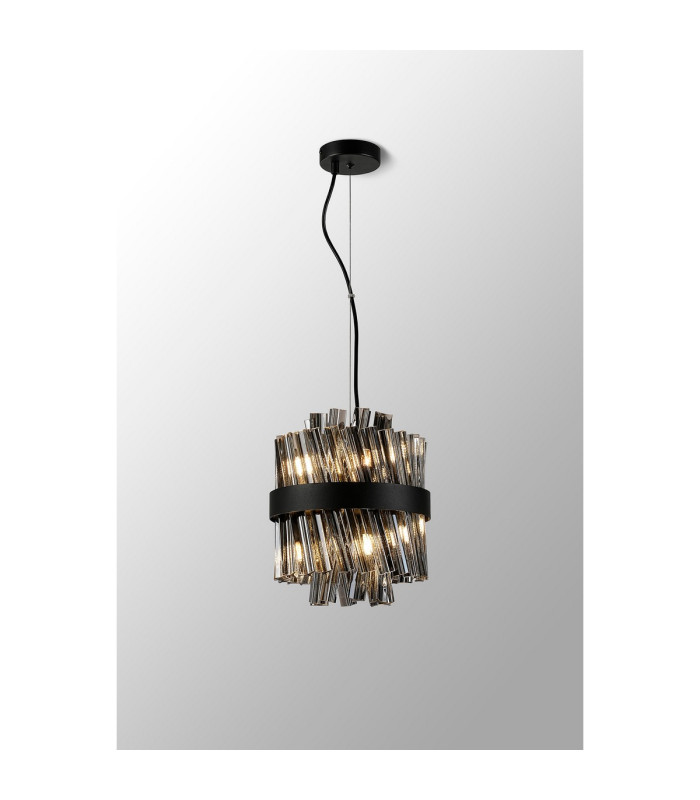 Lysander Pendant Round 25cm 6 Light G9 Satin Black / Smoke Sculpted Glass-12