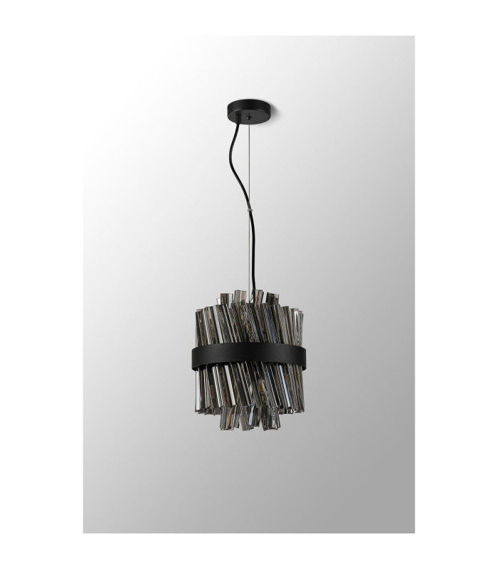 Lysander Pendant Round 25cm 6 Light G9 Satin Black / Smoke Sculpted Glass-13