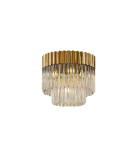 Poland 45cm Flush Ceiling Round 5 Light E14 Brass/Clear Sculpted Glass-1