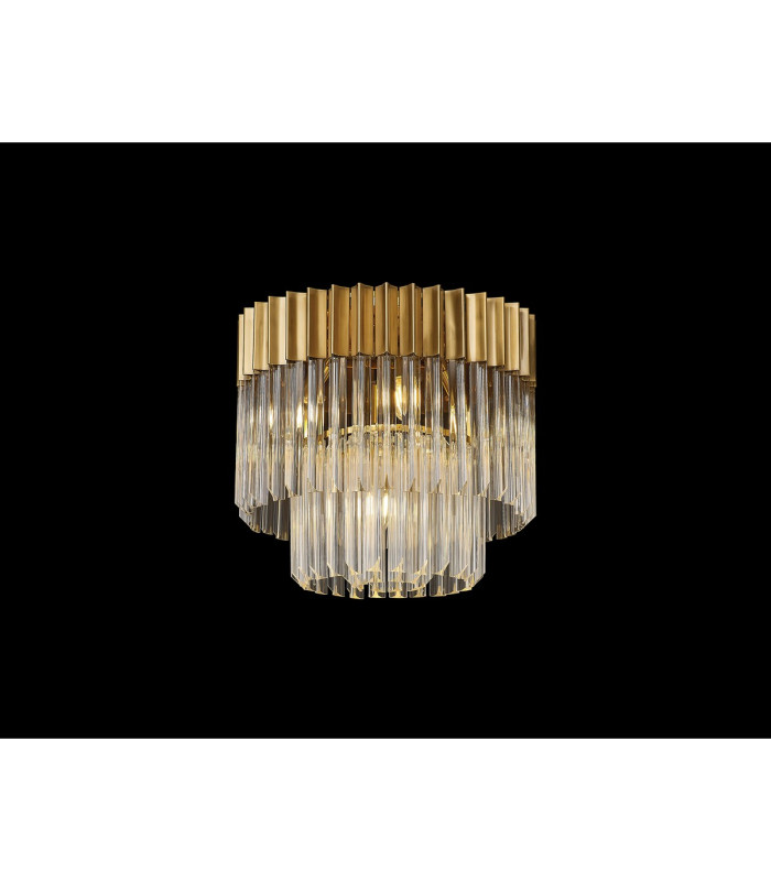 Poland 45cm Flush Ceiling Round 5 Light E14 Brass/Clear Sculpted Glass-3