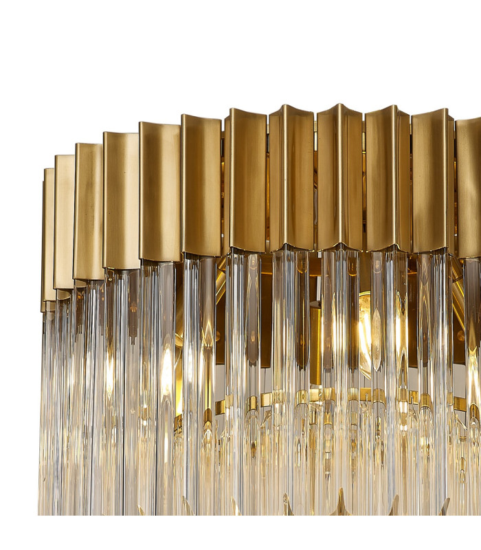 Poland 45cm Flush Ceiling Round 5 Light E14 Brass/Clear Sculpted Glass-5