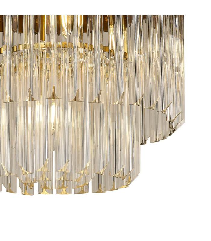 Poland 45cm Flush Ceiling Round 5 Light E14 Brass/Clear Sculpted Glass-6