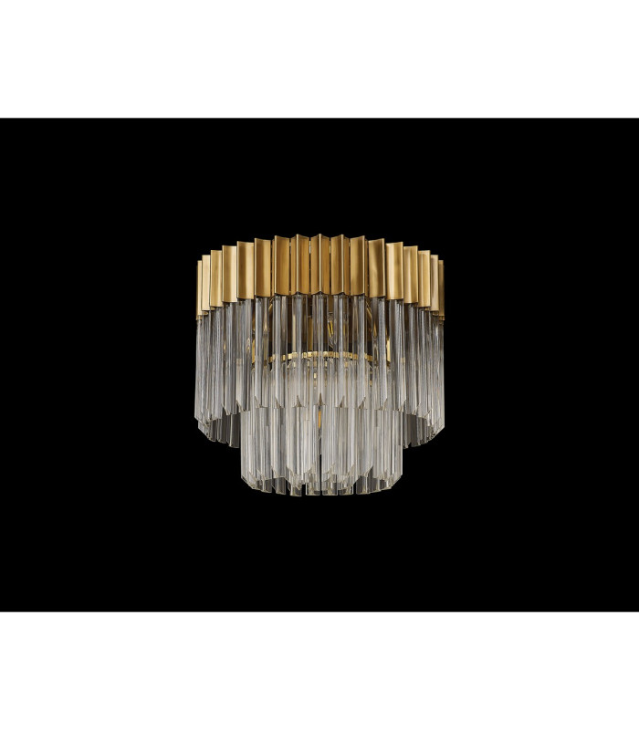Poland 45cm Flush Ceiling Round 5 Light E14 Brass/Clear Sculpted Glass-7