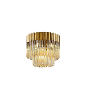 Poland 45cm Flush Ceiling Round 5 Light E14 Brass/Cognac Sculpted Glass-1
