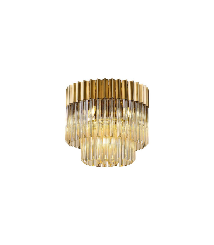 Poland 45cm Flush Ceiling Round 5 Light E14 Brass/Cognac Sculpted Glass-1
