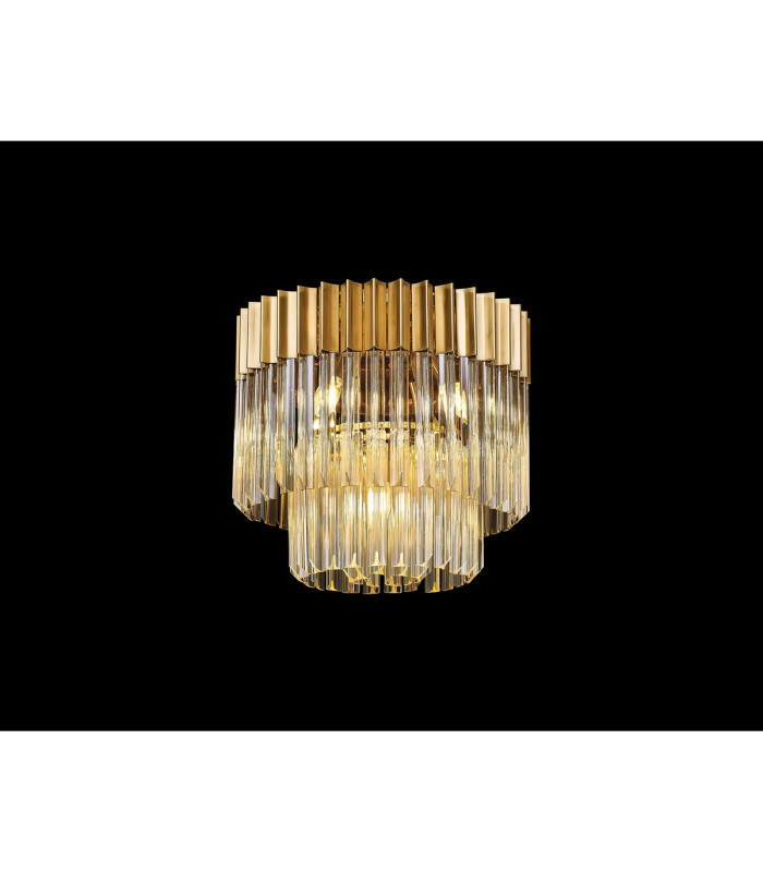 Poland 45cm Flush Ceiling Round 5 Light E14 Brass/Cognac Sculpted Glass-3