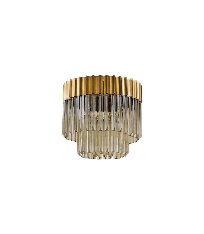 Poland 45cm Flush Ceiling Round 5 Light E14 Brass/Cognac Sculpted Glass-4