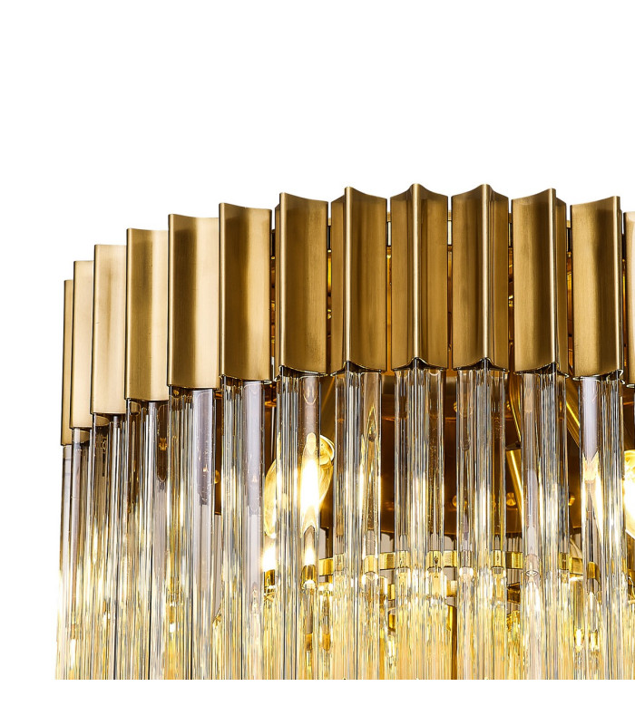 Poland 45cm Flush Ceiling Round 5 Light E14 Brass/Cognac Sculpted Glass-5