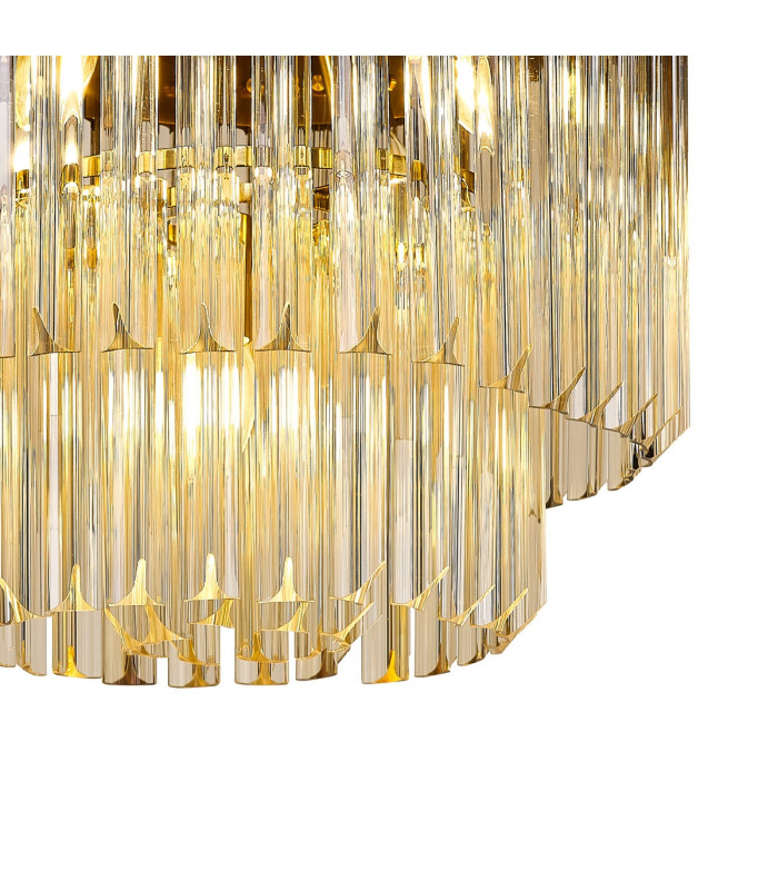 Poland 45cm Flush Ceiling Round 5 Light E14 Brass/Cognac Sculpted Glass-6