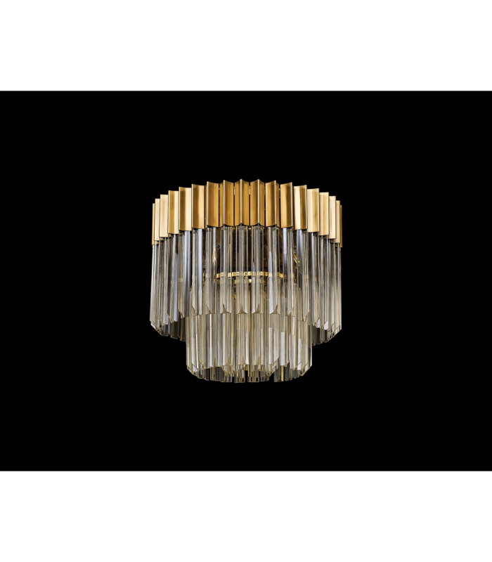 Poland 45cm Flush Ceiling Round 5 Light E14 Brass/Cognac Sculpted Glass-7