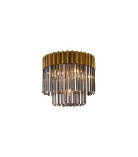Poland 45cm Flush Ceiling Round 5 Light E14 Brass/Smoked Sculpted Glass-1