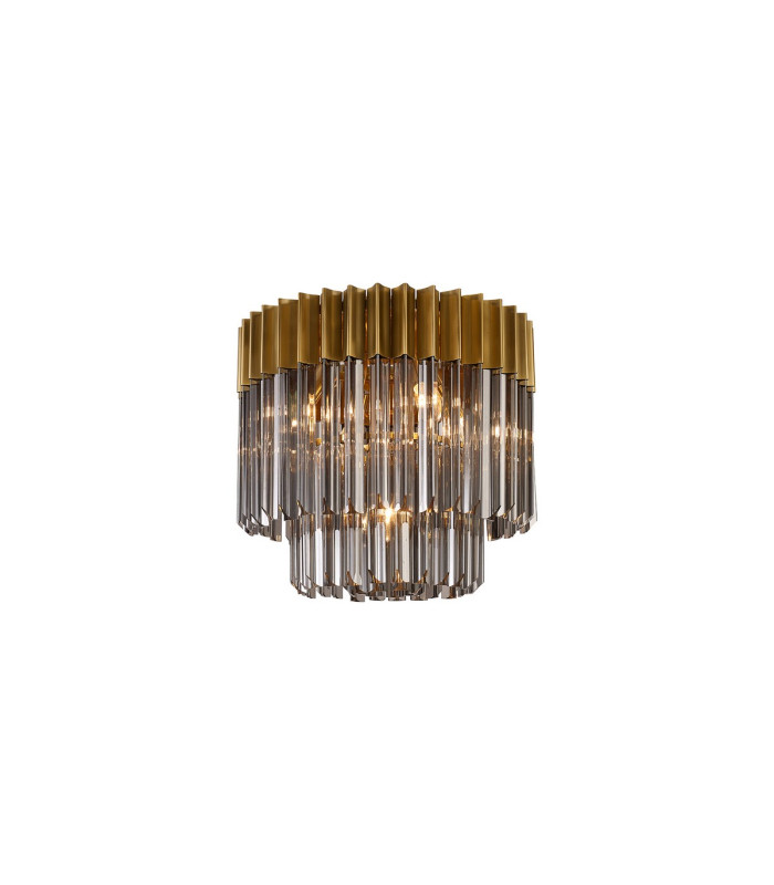 Poland 45cm Flush Ceiling Round 5 Light E14 Brass/Smoked Sculpted Glass-1