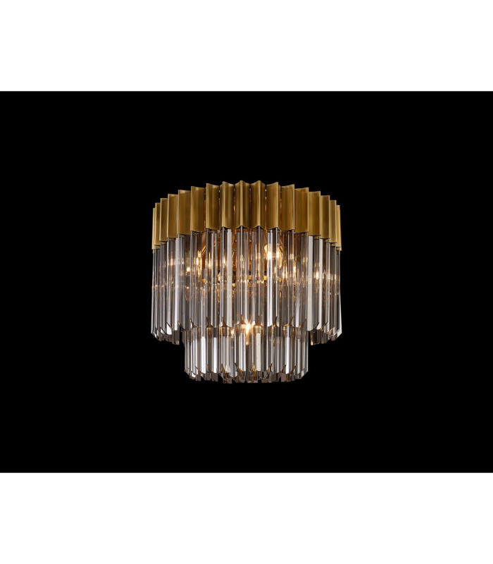 Poland 45cm Flush Ceiling Round 5 Light E14 Brass/Smoked Sculpted Glass-3