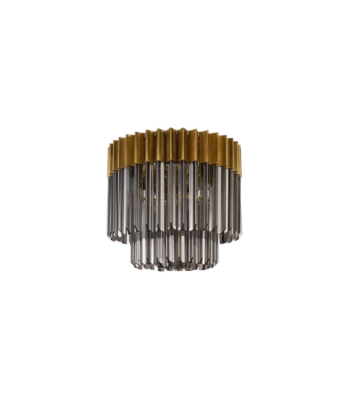 Poland 45cm Flush Ceiling Round 5 Light E14 Brass/Smoked Sculpted Glass-4