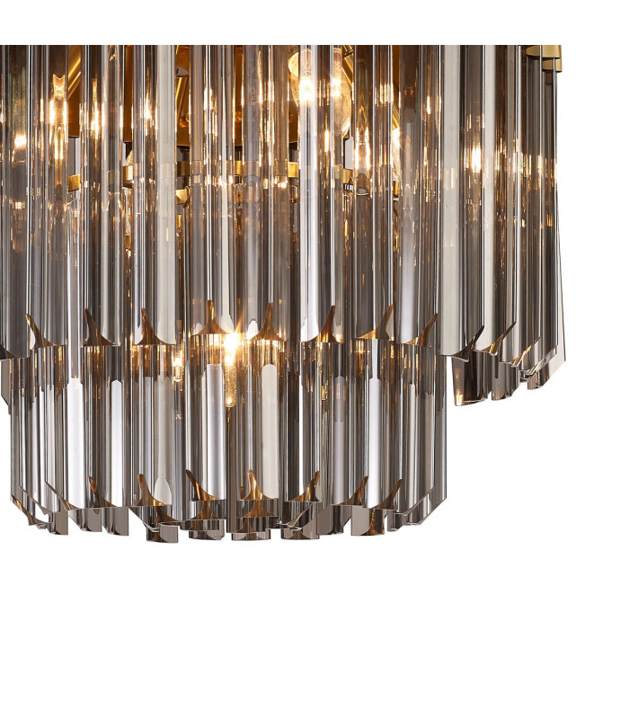 Poland 45cm Flush Ceiling Round 5 Light E14 Brass/Smoked Sculpted Glass-6