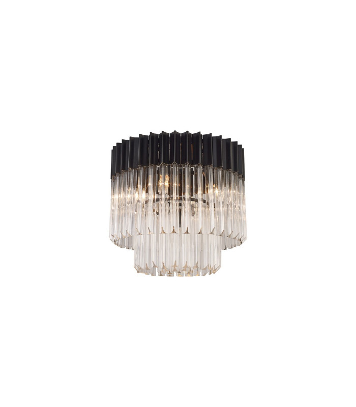 Poland 45cm Flush Ceiling Round 5 Light E14 Matt Black/Clear Sculpted Glass-1
