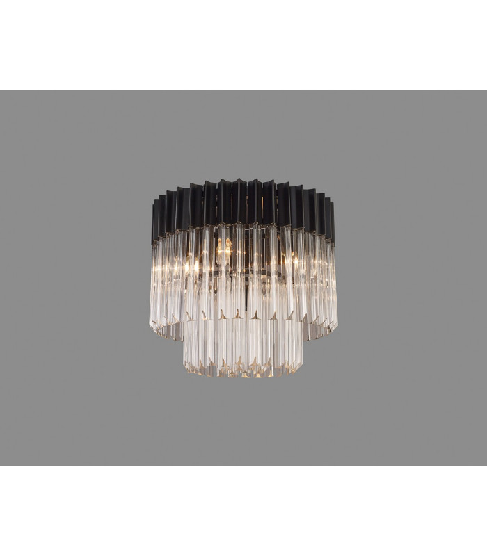 Poland 45cm Flush Ceiling Round 5 Light E14 Matt Black/Clear Sculpted Glass-3
