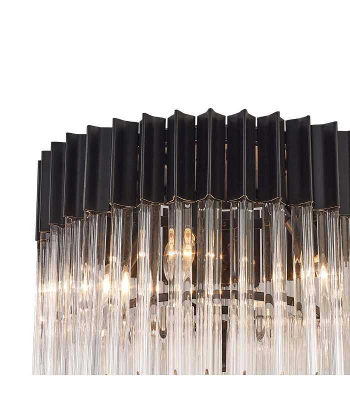 Poland 45cm Flush Ceiling Round 5 Light E14 Matt Black/Clear Sculpted Glass-5