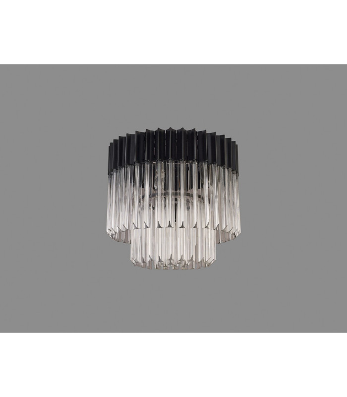Poland 45cm Flush Ceiling Round 5 Light E14 Matt Black/Clear Sculpted Glass-7