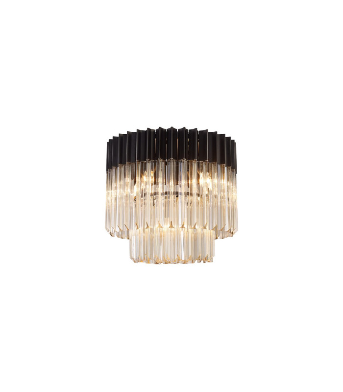 Poland 45cm Flush Ceiling Round 5 Light E14 Matt Black/Cognac Sculpted Glass-1