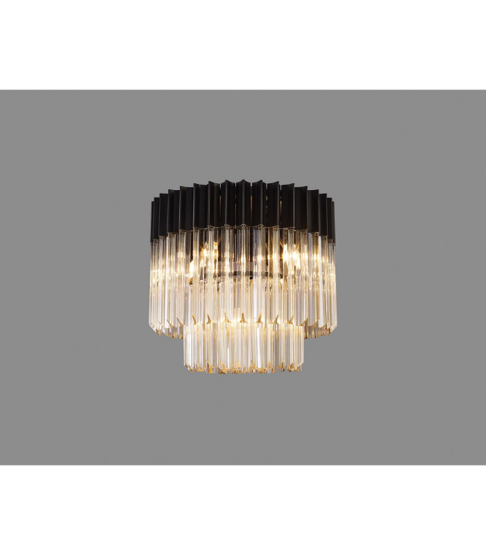 Poland 45cm Flush Ceiling Round 5 Light E14 Matt Black/Cognac Sculpted Glass-3