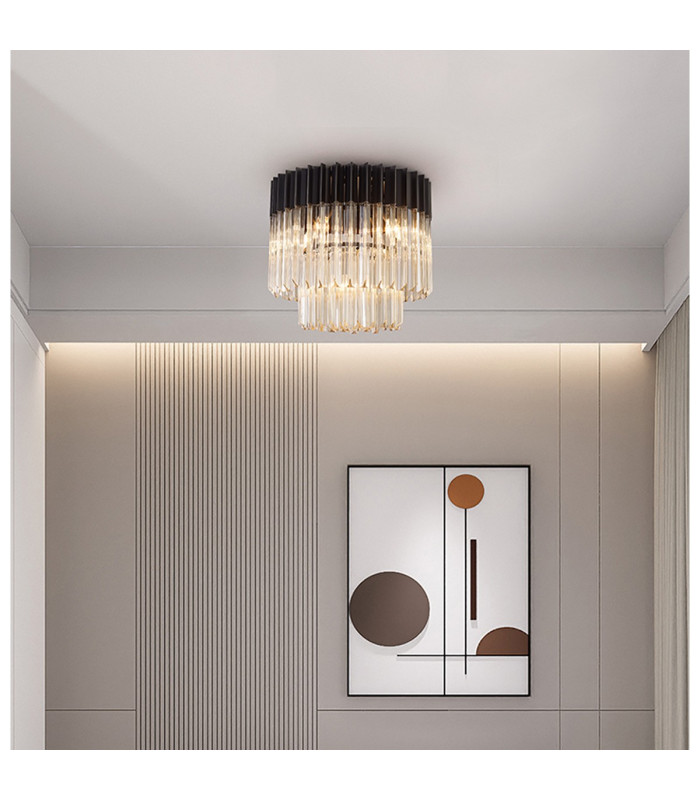 Poland 45cm Flush Ceiling Round 5 Light E14 Matt Black/Cognac Sculpted Glass-4