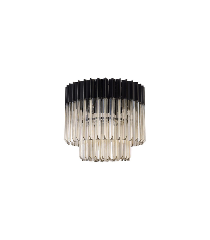Poland 45cm Flush Ceiling Round 5 Light E14 Matt Black/Cognac Sculpted Glass-5