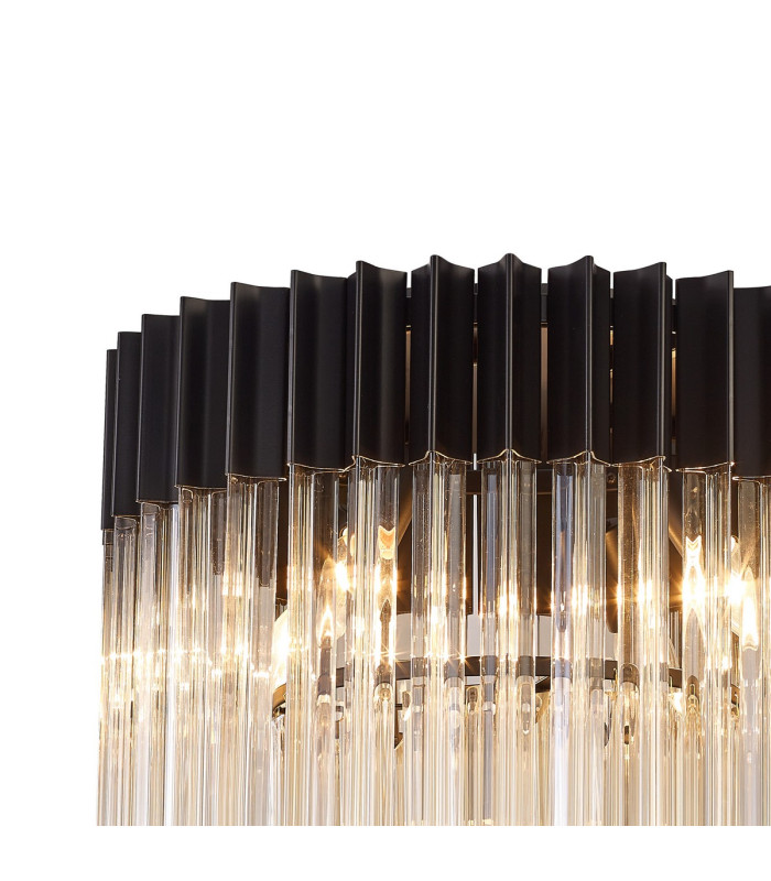 Poland 45cm Flush Ceiling Round 5 Light E14 Matt Black/Cognac Sculpted Glass-6