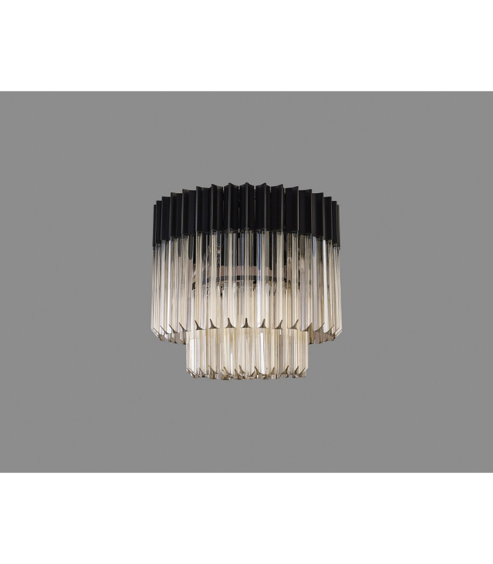 Poland 45cm Flush Ceiling Round 5 Light E14 Matt Black/Cognac Sculpted Glass-8
