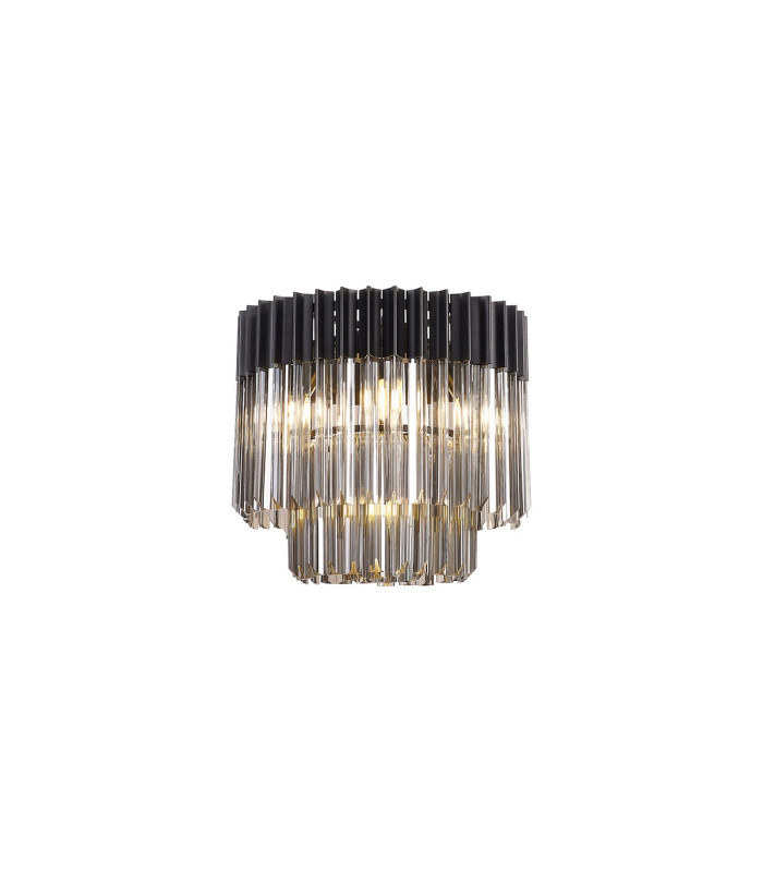 Poland 45cm Flush Ceiling Round 5 Light E14 Matt Black/Smoked Sculpted Glass-1