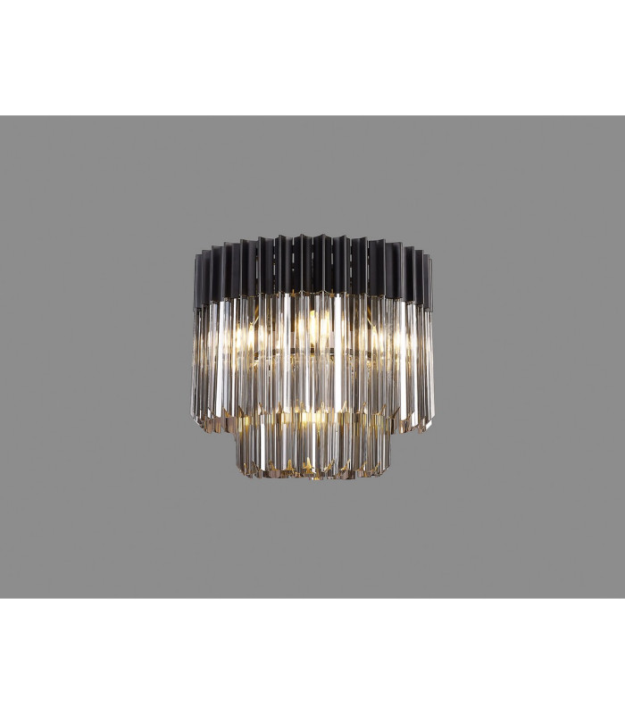 Poland 45cm Flush Ceiling Round 5 Light E14 Matt Black/Smoked Sculpted Glass-3