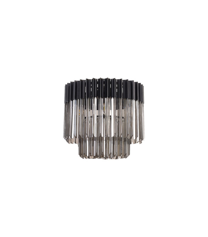 Poland 45cm Flush Ceiling Round 5 Light E14 Matt Black/Smoked Sculpted Glass-4