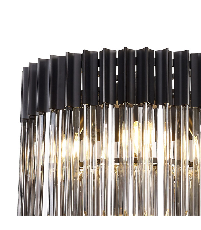 Poland 45cm Flush Ceiling Round 5 Light E14 Matt Black/Smoked Sculpted Glass-5