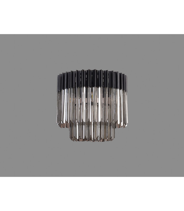 Poland 45cm Flush Ceiling Round 5 Light E14 Matt Black/Smoked Sculpted Glass-7