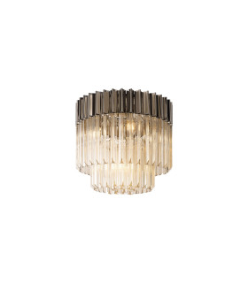 Poland 45cm Flush Ceiling Round 5 Light E14 Polished Nickel/Cognac Sculpted Glass-1