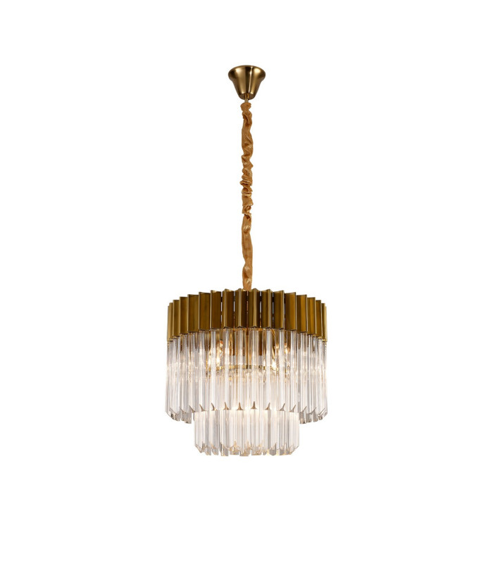 Poland 45cm Pendant Round 5 Light E14 Brass/Clear Sculpted Glass-1