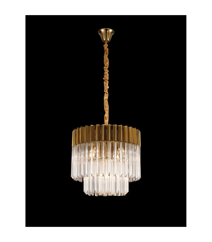 Poland 45cm Pendant Round 5 Light E14 Brass/Clear Sculpted Glass-3