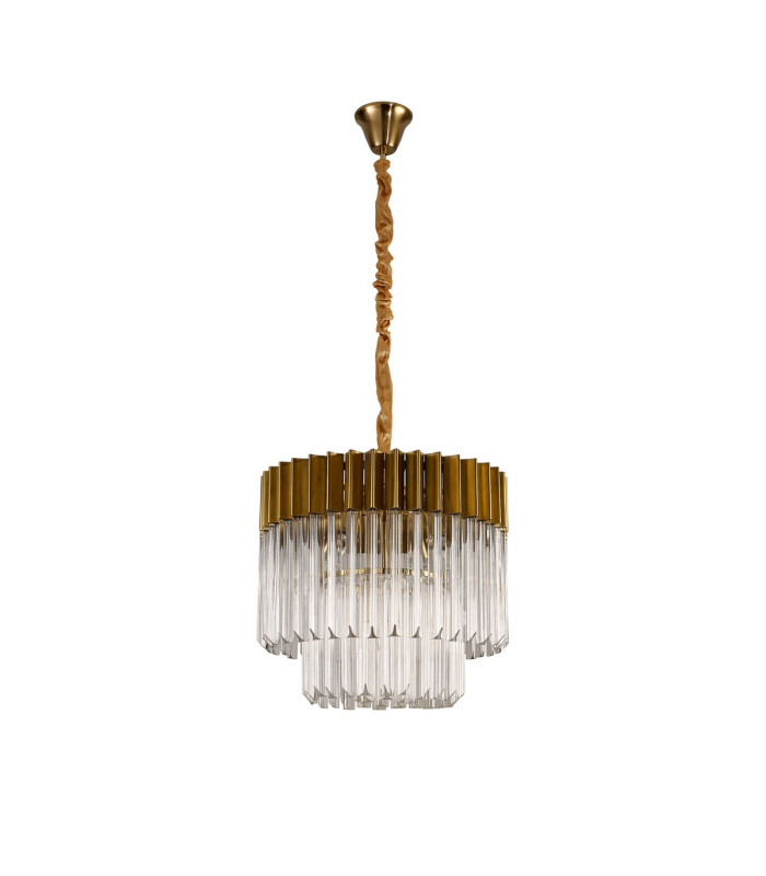 Poland 45cm Pendant Round 5 Light E14 Brass/Clear Sculpted Glass-4